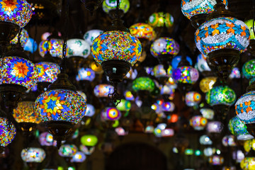 Colorful lamps in Antalya, Turkey. popular Turkish souvenirs