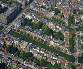 Amsterdam, Holland, August 24 - 1987: Historical aerial photo of the Vijzelstraat and Keizersgracht in the center of Amsterdam