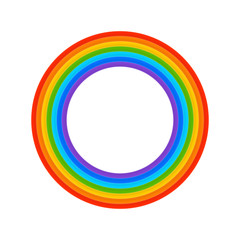 Rainbow decorative icon isolated on white background. Simple rainbow round shape, half circle, bright colors, colorful striped pattern. Vector illustration in flat style. EPS 10.
