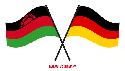 Malawi and Germany Flags Crossed And Waving Flat Style. Official Proportion. Correct Colors