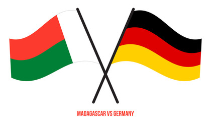 Madagascar and Germany Flags Crossed And Waving Flat Style. Official Proportion. Correct Colors