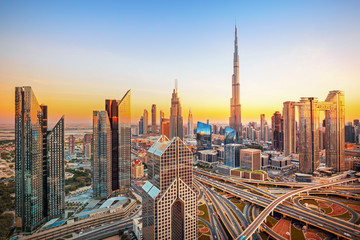 Fototapeta na wymiar Dubai city center skyline with luxury skyscrapers, United Arab Emirates