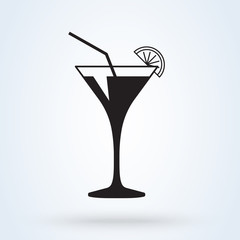 Glass cocktail with a lime slice icon. Drink illustration