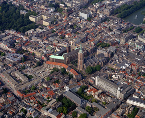 Obraz premium The Hague, Holland, August 08 - 1988: Historical aerial photo of the St. James Church, de Grote Kerk or de Sint Jacobskerk