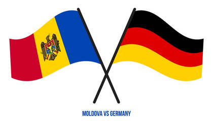 Moldova and Germany Flags Crossed And Waving Flat Style. Official Proportion. Correct Color