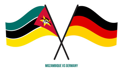 Mozambique and Germany Flags Crossed And Waving Flat Style. Official Proportion. Correct Colors