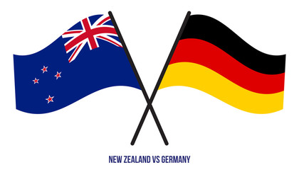 New Zealand and Germany Flags Crossed And Waving Flat Style. Official Proportion. Correct Colors