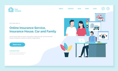 Healthcare, medical insurance, individual and family pack, house protection landing web page template vector. Health security, medicine service. Property safety, emergency payment illustration
