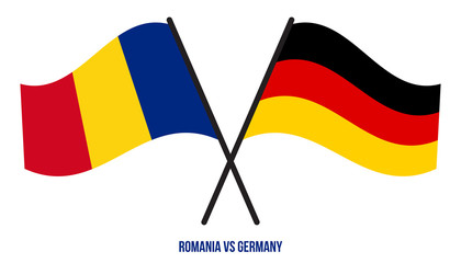 Romania and Germany Flags Crossed And Waving Flat Style. Official Proportion. Correct Colors