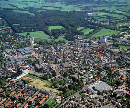 Barneveld, Holland, July 11 - 1990: Historical aerial photo of the village Barneveld