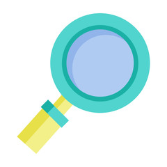 Magnifying glass isolated icon. Zooming instrument tool for enlarging objects. Symbol of research r investigation, solution finding sign. Magnification device with wooden hand, vector in flat