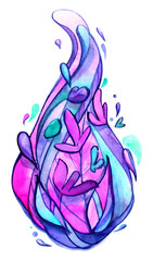 wind leaves flowers flared movement drop blue swim air neon abstract watercolor isolated white background