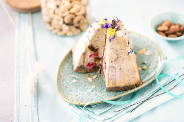Healthy Vegan Orthodox Easter Cake Made of Cashews, walnuts, Coconut milk and Dried Fruits