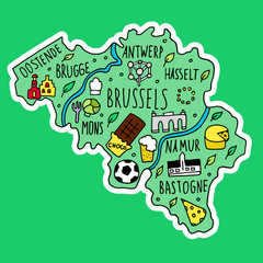 Colored Sticker of Hand drawn doodle Belgium map.