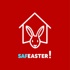 Fototapeta premium Creative icons in the labels for Happy Easter prepared for coronovirus (covid-19) Remarkable icons shows messages ''stay home at Easter'' or ''safe easter'' with rabbit and egg symbol all together.