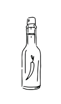 Isolated line sketch of a bottle of hot sauce 