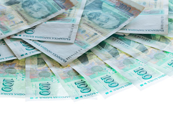 100BGN, Brand New one hundred Bulgarian Levs isolated on white.  Bulgarian National Currency. In the text: Bulgarian National Bank