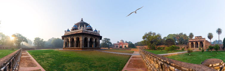 Hymayun's Tomb panorama, view on Isa Khan's Tomb, India, New Delhi