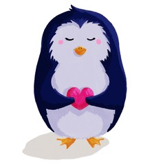 Lovely penguin with red heart