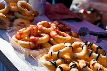 Close up of bagels with various jam
