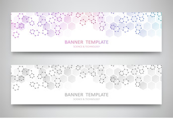 Fototapeta na wymiar Banners and headers for site with molecules