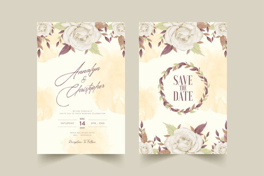 Wedding invitation template with beautiful watercolor floral wreath Premium Vector