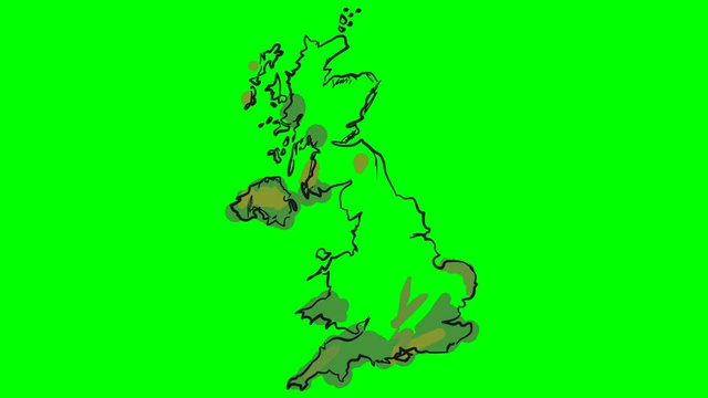 Britain United Kingdom drawing colored map on green screen isolated whiteboard chroma key chromakey