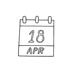 calendar hand drawn in doodle style. April 18. International Day for Monuments and Sites, World Circus, Amateur Radio, date. icon, sticker, element