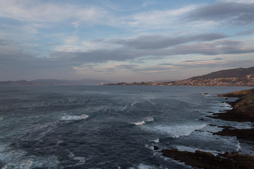 Views of the sea beating against the cliff