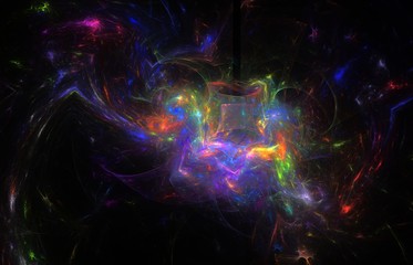 Fantasy 3d banner on black backdrop. Orange background. Abstract template.