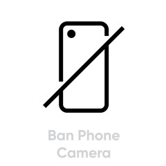 Ban Phone Camera icon. Editable line vector.