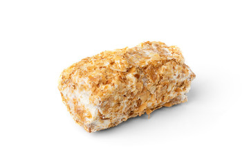 Napoleon cake isolated on white background.