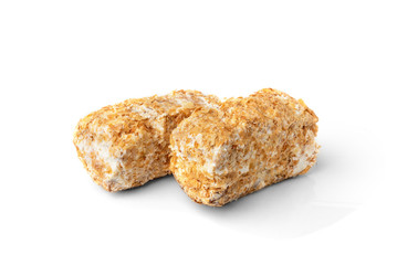 Napoleon cake isolated on white background.