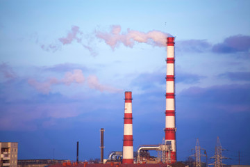  Smoking pipes of thermal power plant. Climate, industry.