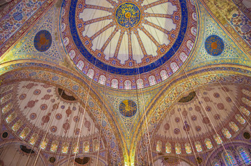 Istanbul, Turkey - Nov 26th 2013: The interior of Blue Mosque (Sultan Ahmed Mosque).