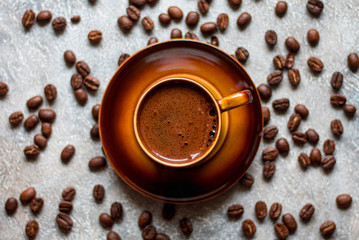 cup of coffee with beans