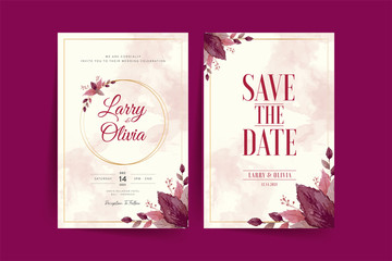 Wedding invitation template with beautiful watercolor floral wreath Premium Vector