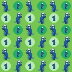 Naklejka premium Blue Dinosaur Stood Up Using a Blue Hat Cute Illustration, Cartoon Funny Character, Pattern Wallpaper