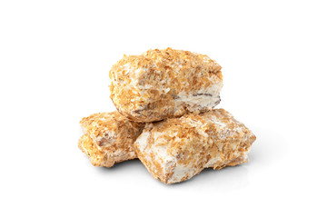 Napoleon cake isolated on white background.