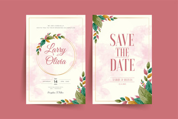 Wedding invitation template with beautiful watercolor floral wreath Premium Vector