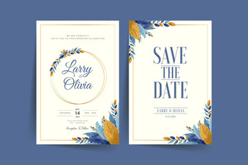 Wedding invitation template with beautiful watercolor floral wreath Premium Vector