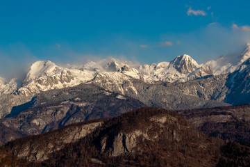 Obraz premium View towards Julian alps, from Bohinj valley