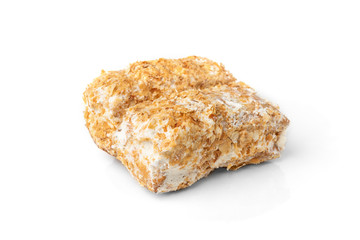 Napoleon cake isolated on white background.