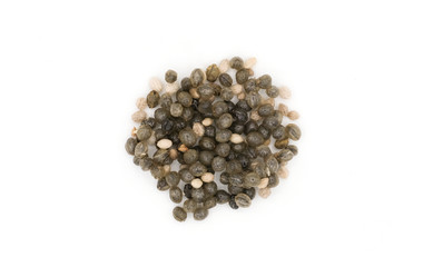 Top view Papaya seeds pile isolated on white background