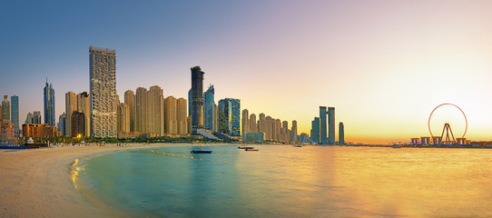Amazing and Luxury Dubai Marina - famous Jumeirah beach at sunrise, United Arab Emirates