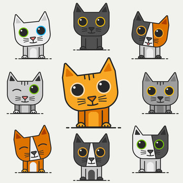 Cartoon cute cat icons vector illustration series. To see the other vector cat illustrations , please check Cats collection.