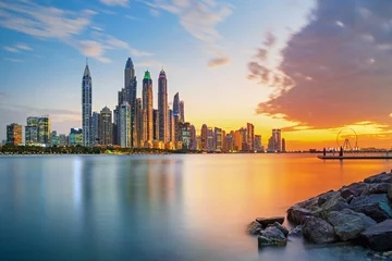 Foto op Plexiglas Amazing and Luxury Dubai Marina - famous Jumeirah beach at sunrise, United Arab Emirates © Rastislav Sedlak SK