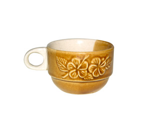 Ceramic coffee mug, floral pattern on a white background