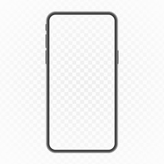 Realistic smartphone mockup isolated on white background. Mobile phone with transparent screen design. Front View Display. Vector illustration EPS 10.