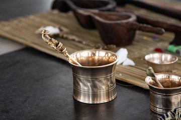 items for the Indian Yajna ritual. Puja for Hindu Temple Rituals Set. authentic Vedic fire ceremony...